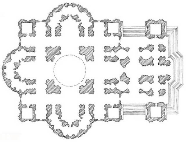 圣彼得大教堂巴西利卡,1536年.大桑迦诺,平面图.