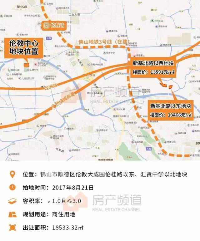 约5公里  与在建的佛山地铁三号线伦教站直线距离:约1