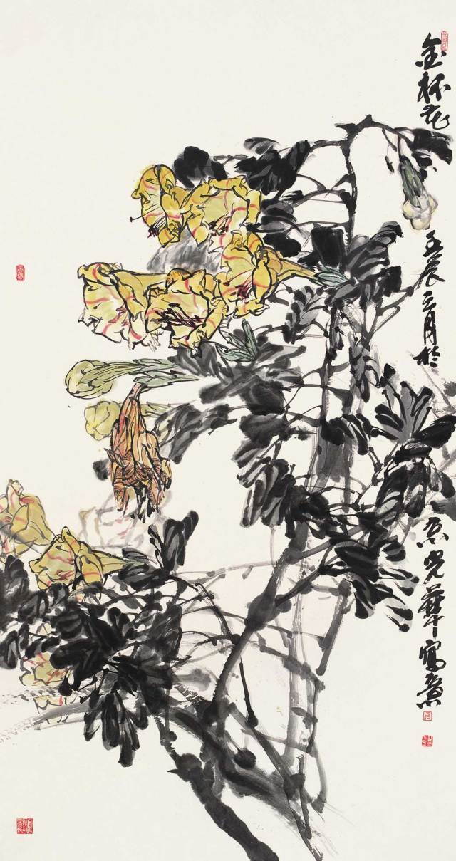 于光华 金杯花 纸本水墨 183cm×95cm 2012年