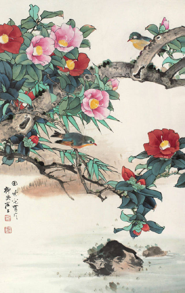 的田世光,师从赵梦朱先生学习没骨花鸟画,又师从吴境汀先生学习山水画