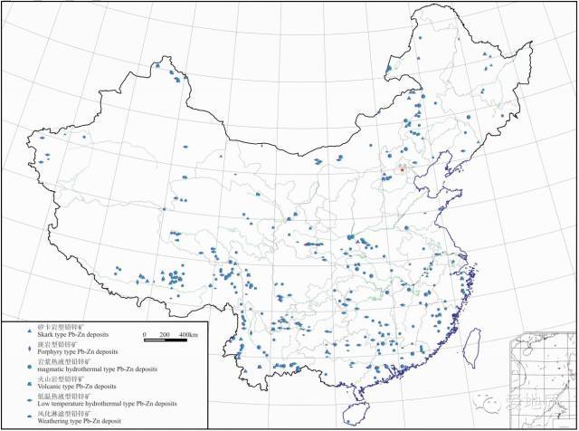 我国典型铅锌矿床分布图
