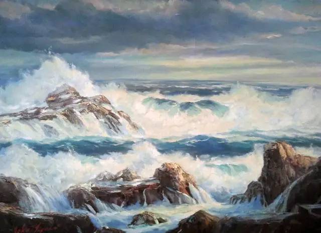 俄罗斯艺术家 eugene garin 气势磅礴的海景油画