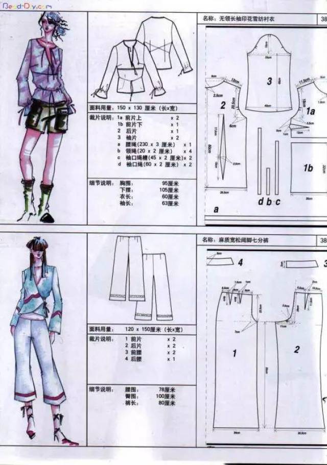 图纸集 | 11张根据服装效果图绘制的服装结构图(含:面料用量,细节与