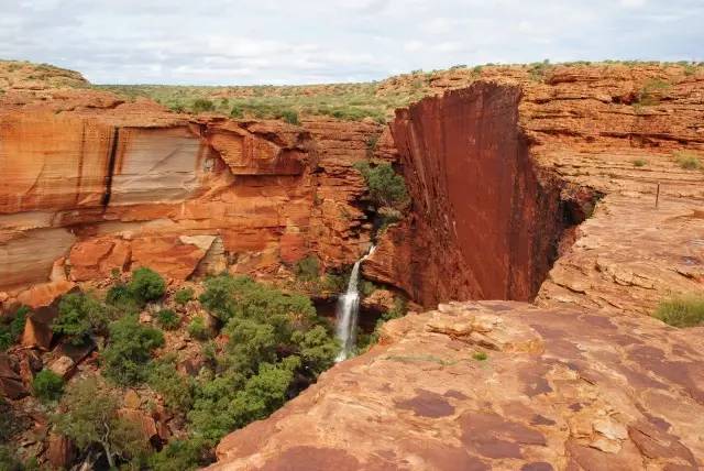 kings canyon的最高处是红色岩石峭壁,从上往下看,一望无际的森林风景