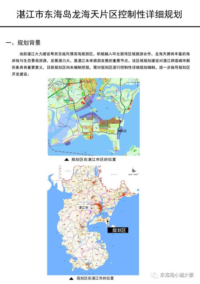 的规定依法 将《湛江市东海岛龙海天片区控制性详细规划(草案)》 成果