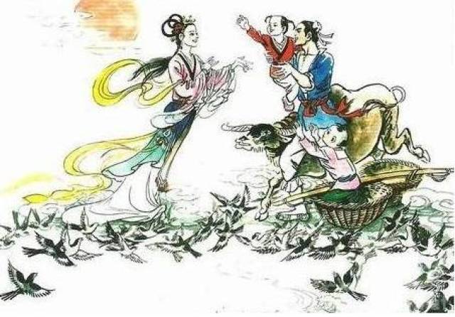 相传,每逢七月初七,人间的喜鹊就要飞上天去,在银河为牛郎织女搭鹊桥