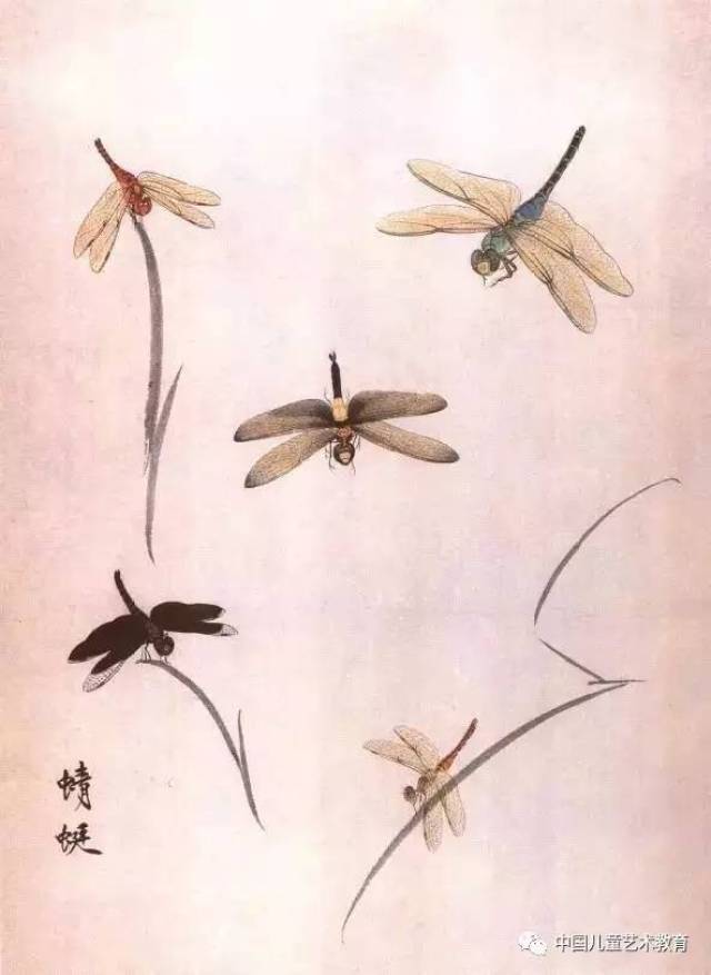 红蜻蜓写意画法 步骤一:先用洋红点出头部两大复眼,干后在面部点以