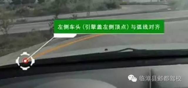 进入右转弯道之前,注意观察左侧车头与左侧弧线对齐的时候,回正方向