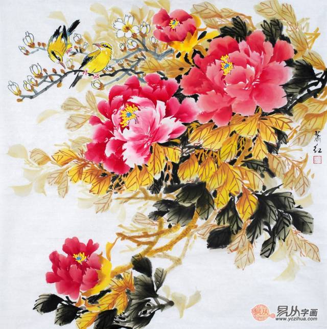 萧红斗方牡丹画《穷款》作品来源:易从网