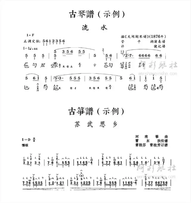 古琴谱一般用简谱(或五线谱) 减字谱(减字谱标识着指法音位.