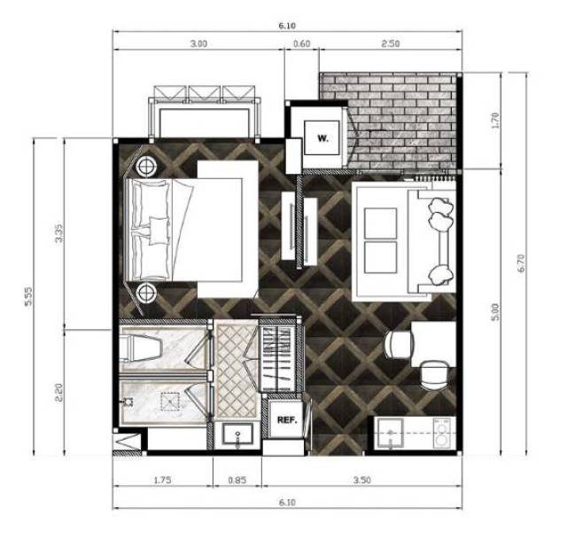 一室一卫户型图:35-41平米不等,一厨,一卫,一阳台
