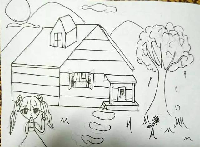 画一幅画,画面里要有一座房子,一棵树,一个人,其他的根据需要可以