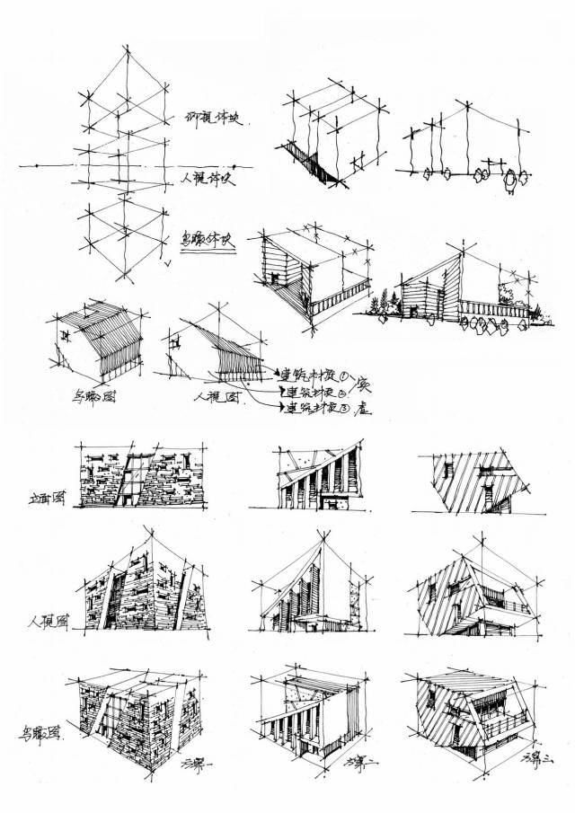 线型,立面线的综合讲解 1)建筑手绘线条解析 2)建筑材料线条组合训练