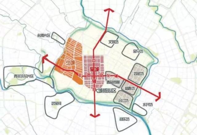 城区 两江环抱区域 进行重点打造 中心城区两江环抱区域范围由府河,南