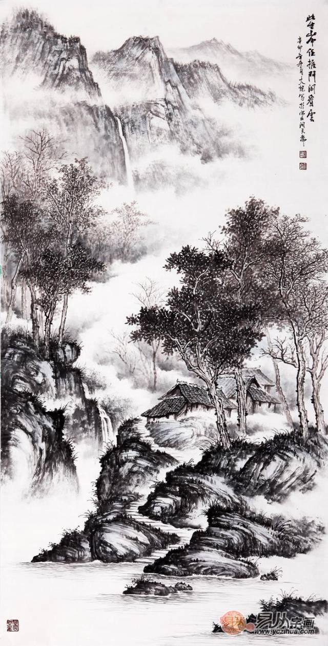 吴大恺山水画真迹: 吴大恺四尺竖幅山水画作品《此生山中住》 作品