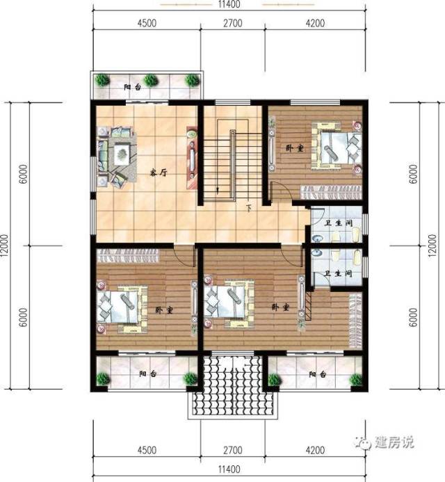 11.4x12米类正方形的农村别墅只有直上直下才好看?