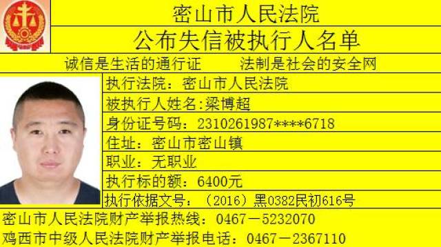 [欠债不还]密山最新失信被执行人曝光台