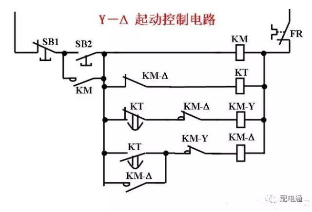 其常开触点闭合,实现自保持,sb2复归;下面的时间继电器线圈回路和km-y