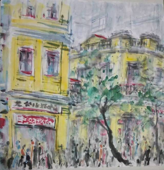 《中央大街步行街》之六 中国画 规格:68x68 cm