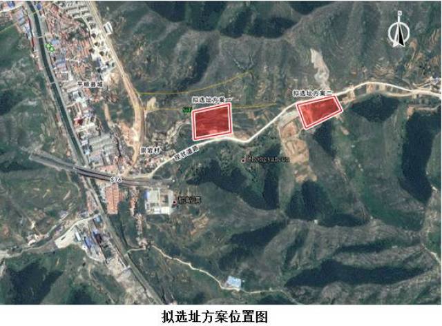 1,拟选址方案一:位于平顺县崇岩村东侧约150米处,现状道路北侧,位置