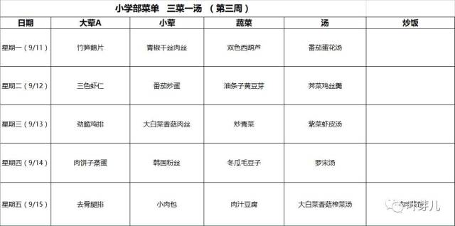 【每周菜谱】第3周学生菜谱安排表