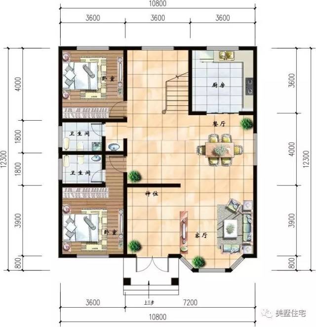 12x11米农村别墅,大露台,神位,镂空客厅符合现代农村胃口