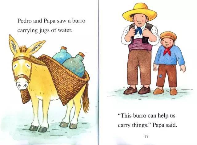 pedro and papa saw   burro carrying jugs of water.