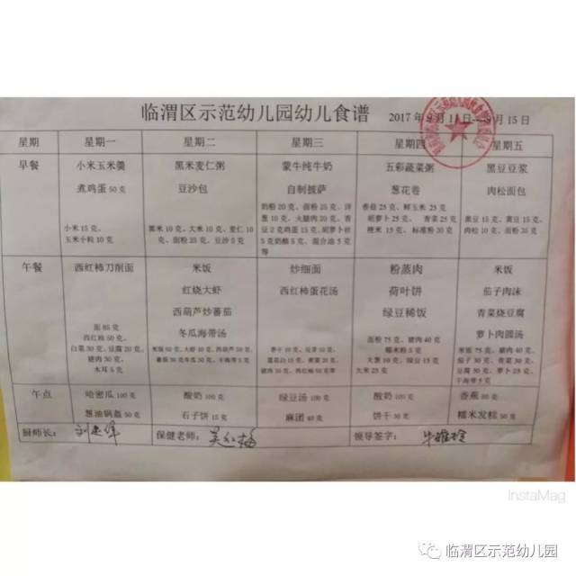 示范幼儿园一周带量食谱