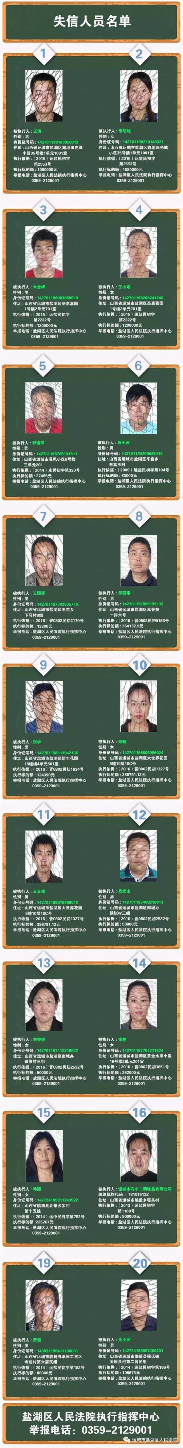 【关注】运城市最新失信人员名单公示