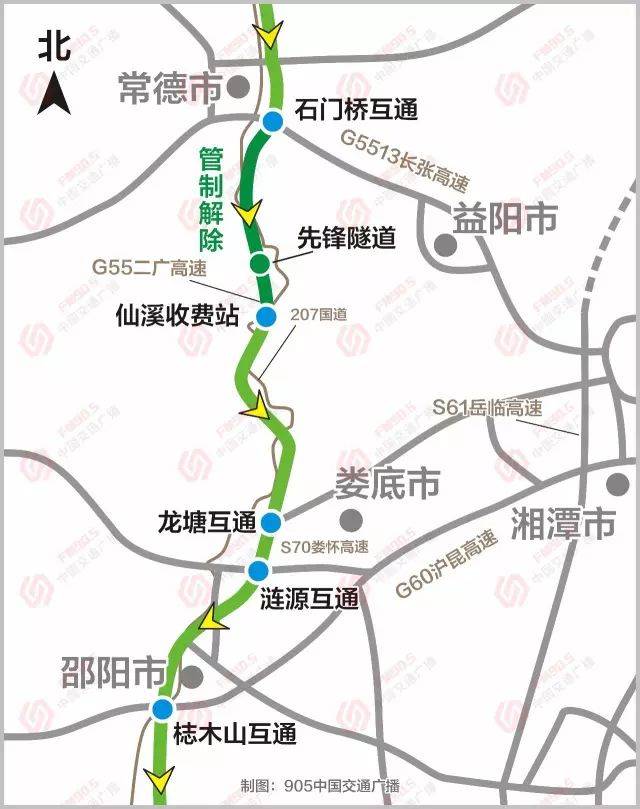 g55二广高速常德至益阳(仙溪)段 北往南方向交通解除, 二广高速
