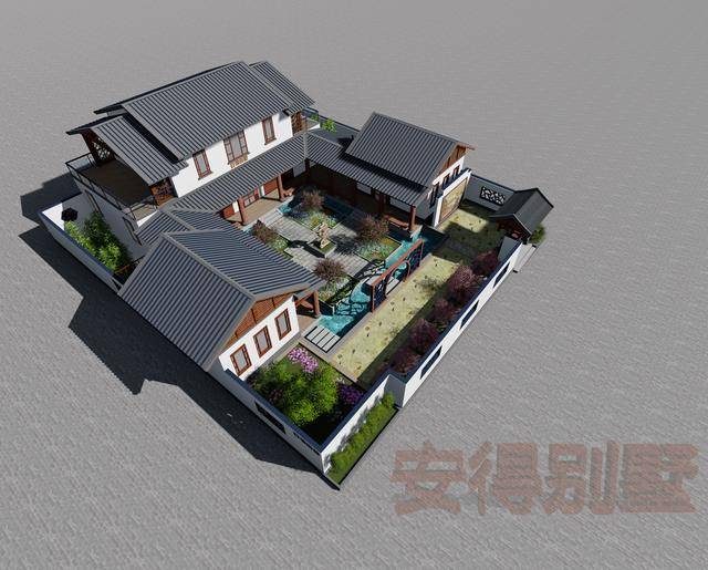 农村自建三合院设计,有水池庭院大露台,含详细图纸