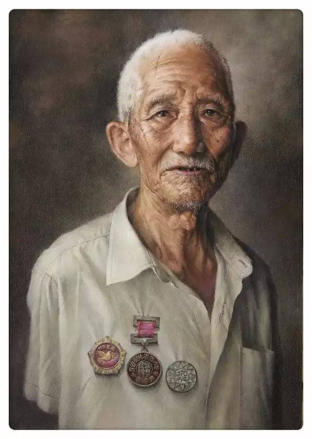 何仁军《老兵》色粉画 76cm×100cm