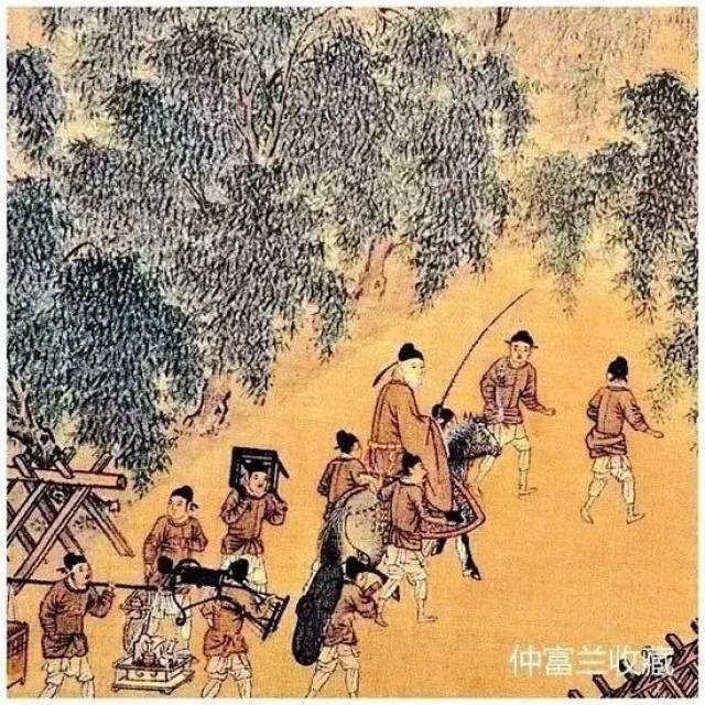 踏青活动大多集中在清明节,人们可以一边祭祀一边春游 古人祭祀的场景