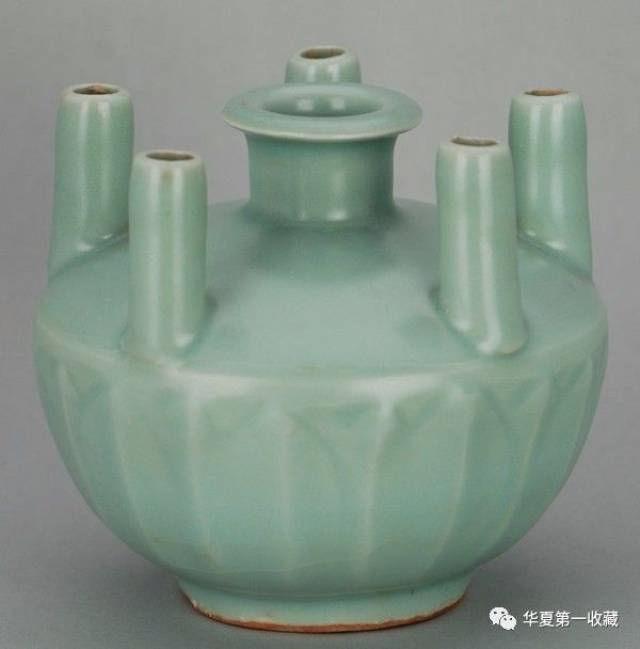 宋代龙泉窑瓷器梅子青五管瓶