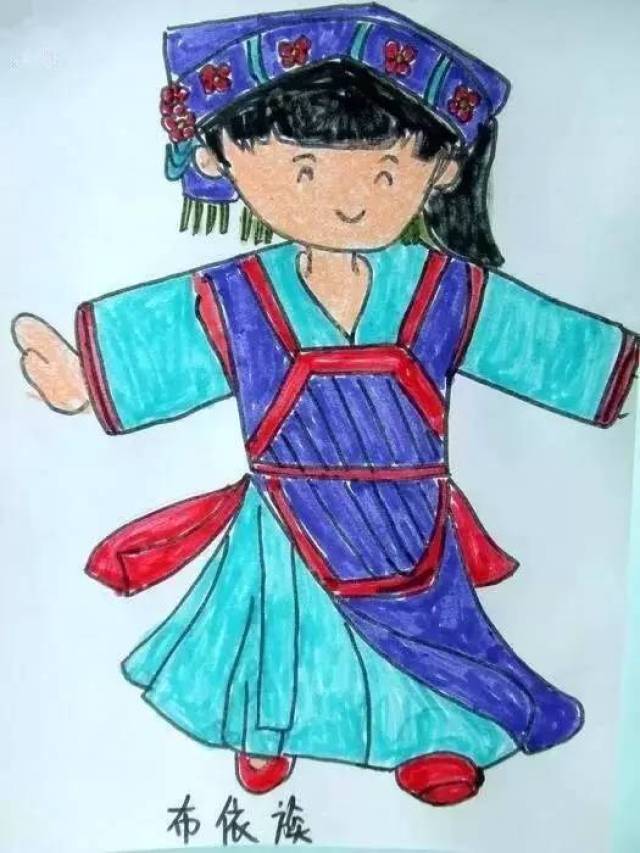 儿童蜡笔画:56个民族特色 学习中国少数民族服饰儿童画作品,了解各
