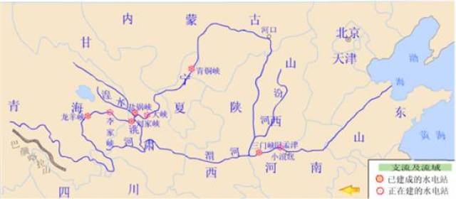 黄河水系图 流域面积约79.5万平方公里