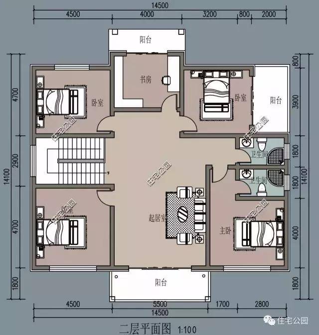 9x14农村自建房设计图,9x14米自建房户型 农村自建房最佳户型选择,2层经典别墅14x14米,6室4厅!