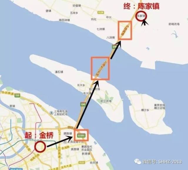 主要沿g1501,长江隧桥——沪陕高速公路,中滨路走行.
