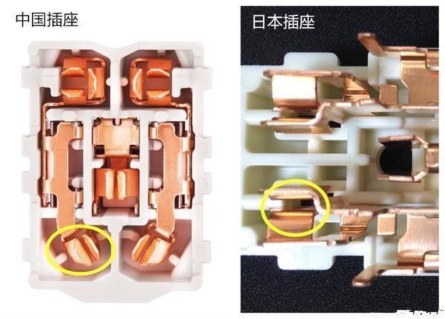 而且,日本的插座使用数年后,并不会出现明显劣化,看插座内部对比图就