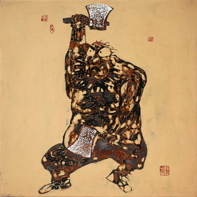 《水浒人物系列——天杀星 李逵 》80x80cm 大漆