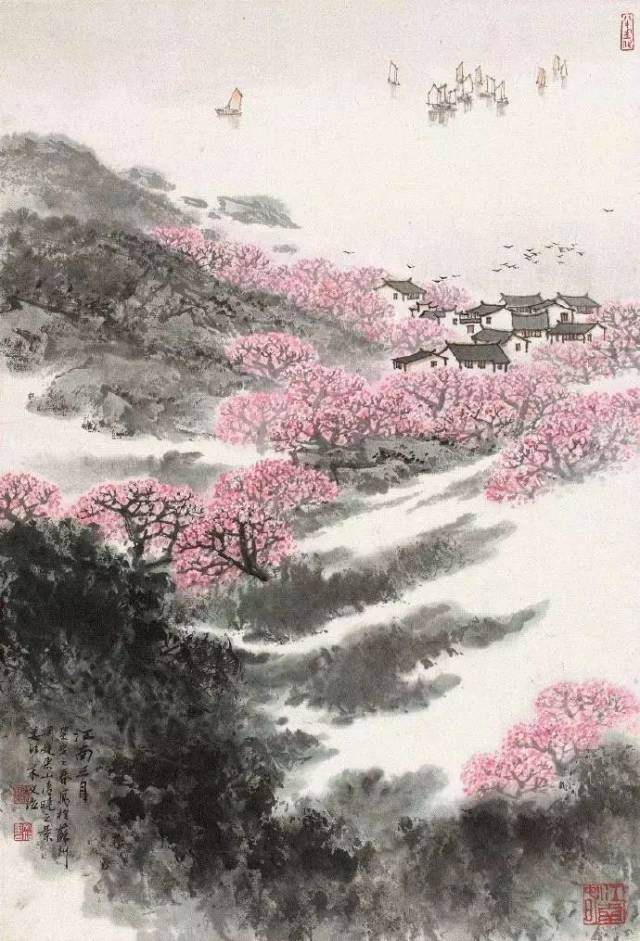 宋文治先生一生画过许多以江南水乡为题材的山水画.