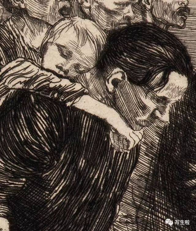 1894年至1898年间,珂勒惠支完成的第一套版画组画《织工的反抗》.