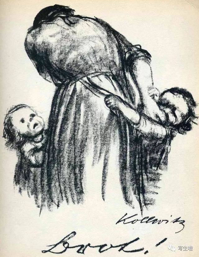 1894年至1898年间,珂勒惠支完成的第一套版画组画《织工的反抗》.
