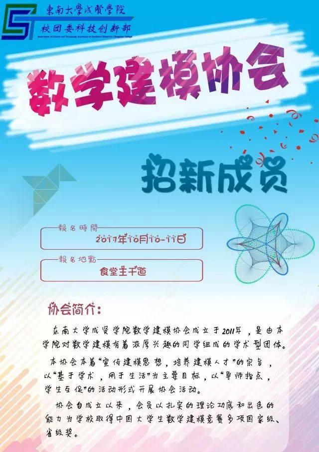 校团委科技创新部下属"基于学术,用于生活"的数学建模协会,在导师