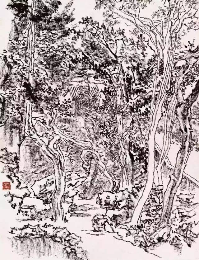 《泰山朝阳图》 彩墨画 700x300cm 1983年