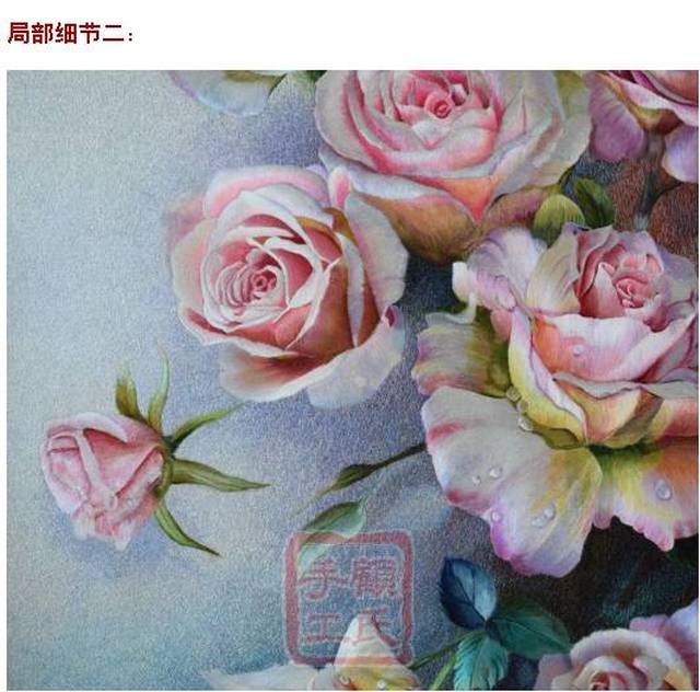 85*105顾氏苏绣玫瑰,油画风格粉色玫瑰,1-4丝工艺