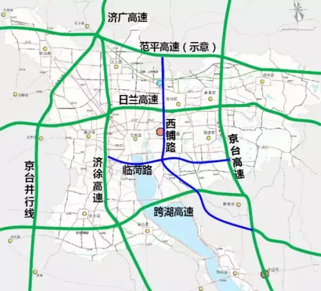 济宁市现有日兰高速和京台高速,规划中增加—— 济徐高速 范平高速