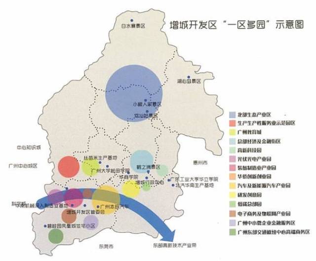 打造产城一体化的珠江智慧产业小镇 ▲增城开发区"一区多园"示意图