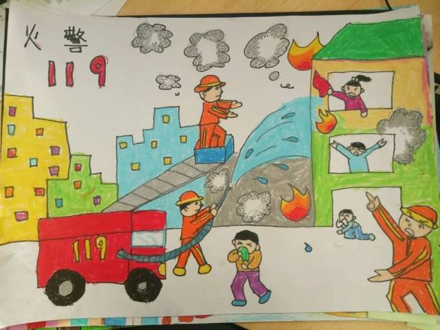 学校:仁化县城口镇中心幼儿园 年级:大一班 29 画名:《我是小小消防员