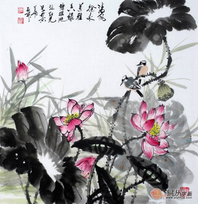 名家国画荷花欣赏:画家石画荷花作品《清风徐来》(正在【易从网】